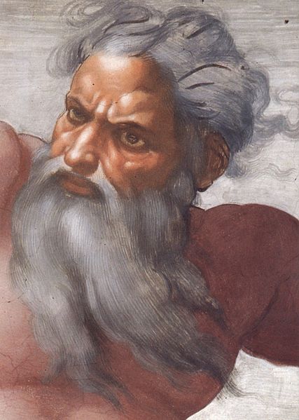 A panel form the Sistine Chapel in Rome. It is a picture of the artist�s view of God, an older, muscular man with white hair and a white beard.