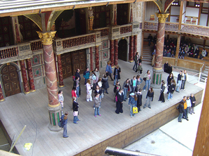 A photograph of the famous Globe Theatre stage in England