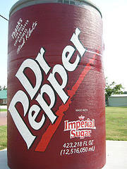 A photograph of a giant can of Dr. Pepper in Dublin, Texas, home of the world’s oldest Dr. Pepper bottling plant.