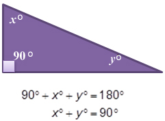  Image shows a triangle with angles marked 90 degrees, x degrees and y degrees.