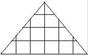 The triangle is broken into equally sized square units.