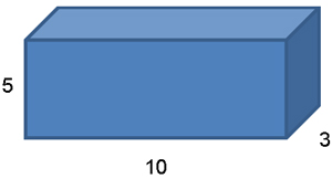 rectangular prism with edge lengths of 5, 10, and 3