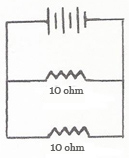 circuit with 2 10-ohm resistors in parallel