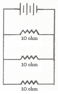 circuit with 3 10-ohm resistors in parallel