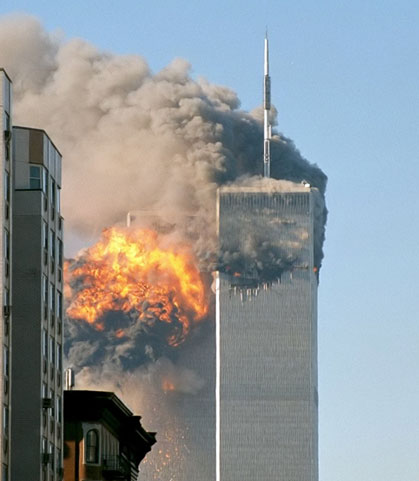 Image of the Twin Towers burning after the plane attacks