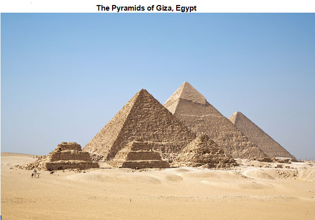 Image of three smaller and three larger pyramids.